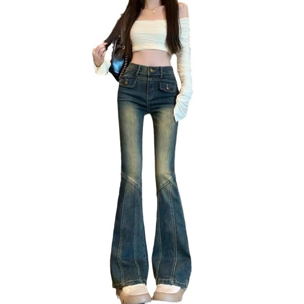 American street retro high-end Spice Girl micro-pull jeans spring and autumn new thin micro-pull jeans