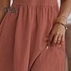 Summer Mini Dress Ruffled Short Sleeves O Neck Pleated A-line Dress Pure Color Loose Hem Dress for Dating Shopping Travel