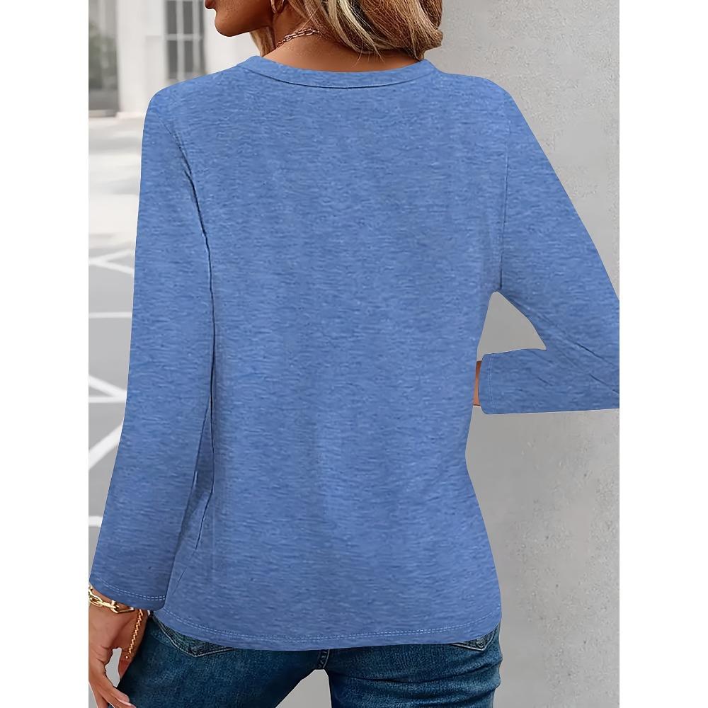 Plus size T-shirt V-neck long-sleeved women's casual fashion, spring and autumn bottoming top, letter cartoon print