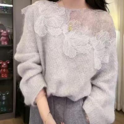 French Lace Hollow Flower Sweater for Women In Autumn and Winter Lazy Loose Knit Top Design for Women's Clothing