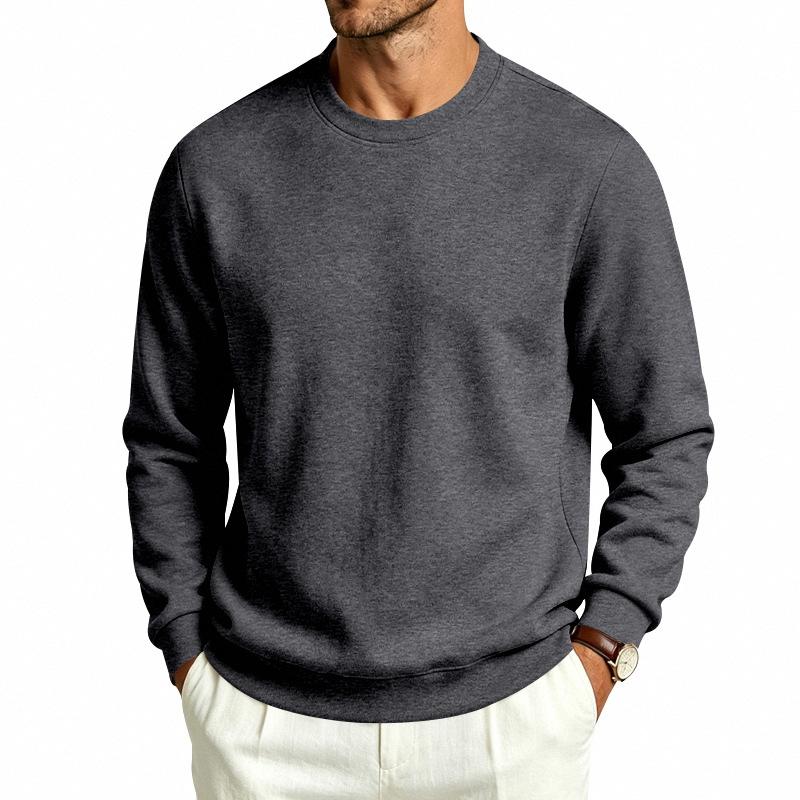 Autumn Winter Men Solid Color Crew Neck Sweatshirt Long Sleeve Loose Casual Daily Outdoor Pullover Sweatwear