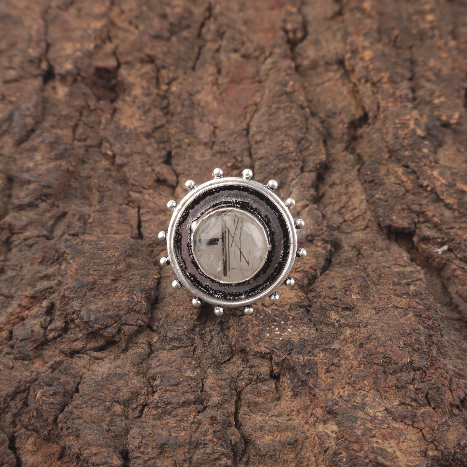 

Black Rutile Stone 925 Sterling Silver Elegant Eternity Mother Gift Ring Jewelry RR-49-31 15