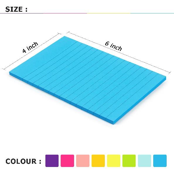 Eastern Wolf 8 Pads Lined Sticky Notes 4x6 in, Sticky Notes with Lines, Self-Stick Note Pads 8 Bright Multi Colors, 35 Sheet/Pad