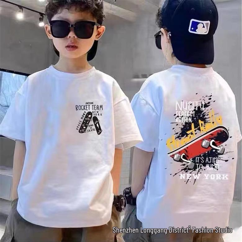 Cool Summer Cotton Korean-Style Kids' Skateboard T-Shirt