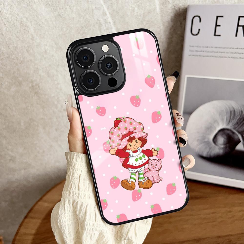 Pink Strawberry Cartoon S-Shortcake Phone Case For iPhone 16 15 14 13 12 11 Pro Xs Max Mini Plus Antislip Shockproof Hard Funda