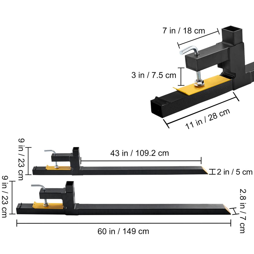 SucceBuy 43"/60" Clamp on Pallet Forks 2000/4000 lbs Tractor Bucket Forks Heavy Pallet Forks for Tractor Attachment Skid Steer