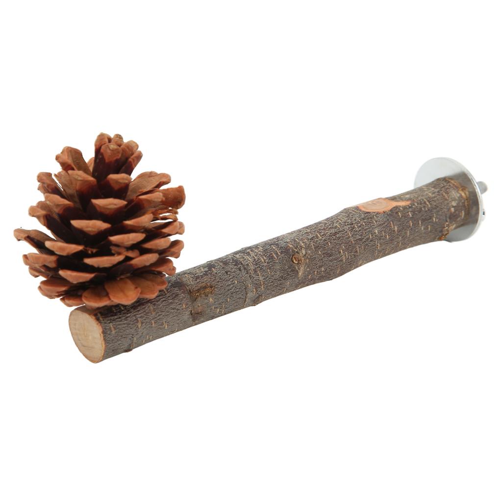 Natural Perch Bird Stand Pole Chewable Applewood Bird Perch Cage Accessories with Pine Cone for Parakeets