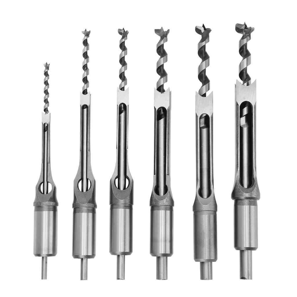 6Pcs SquaRe hole Saw Auger Drill Bit Mortising Chisel Woodworking Tool