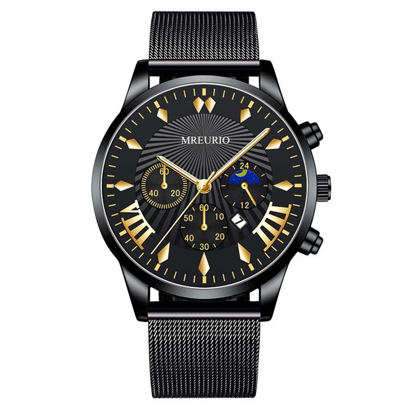 

Mens Moon Phase Quartz Watch With Stainless Steel Band For Casual Wear Style A