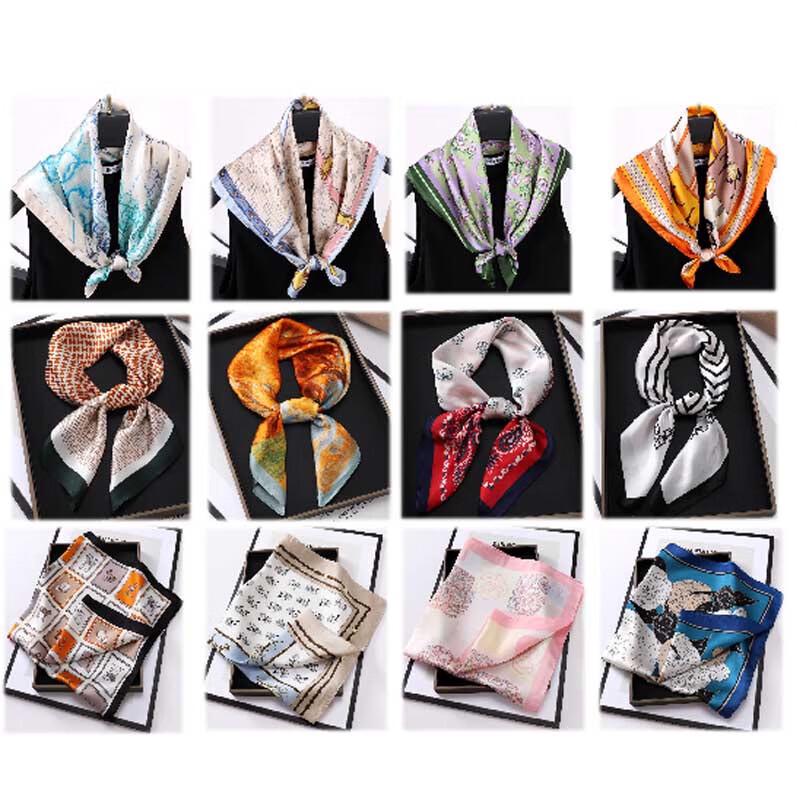 Женский атласный квадратный платок 2 Scarf + Gift Box Sets