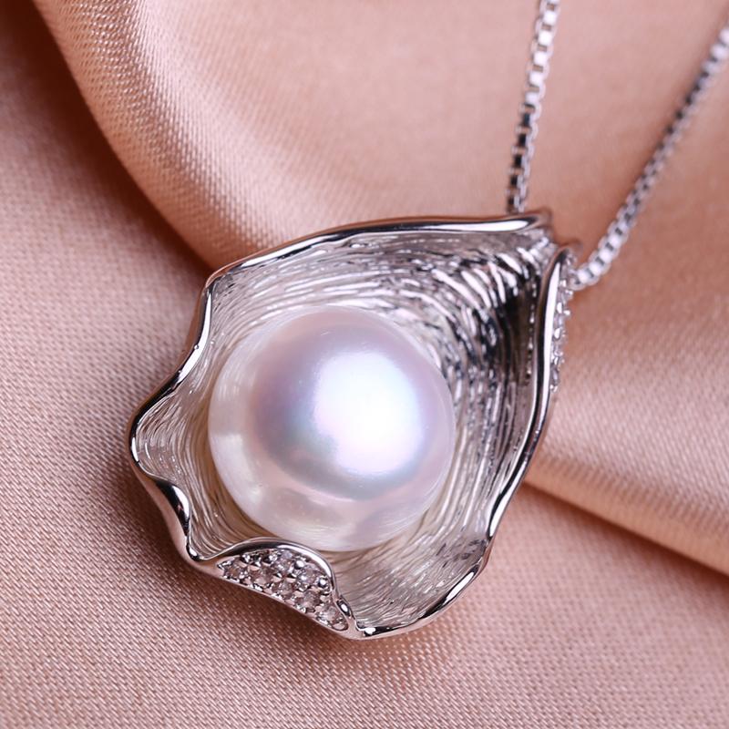 seniko 10-11mm Freshwater Pearl Necklace CZ Cubic Zirconia Fashion Shell Design Necklaces For Women