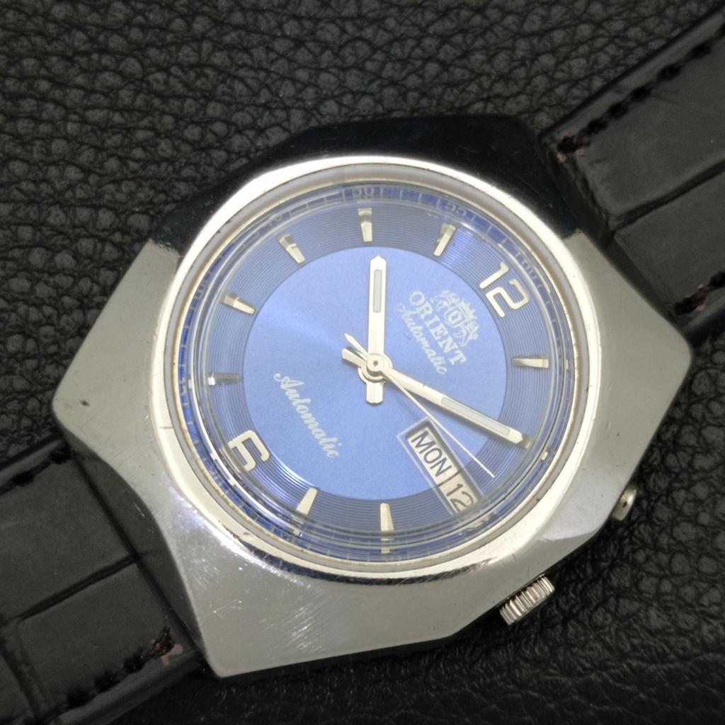 JAPAN VINTAGE ORIENT AUTOMATIC 46943 MENS BLUE COLOR DIAL WATCH a500722-5 R154-a500722