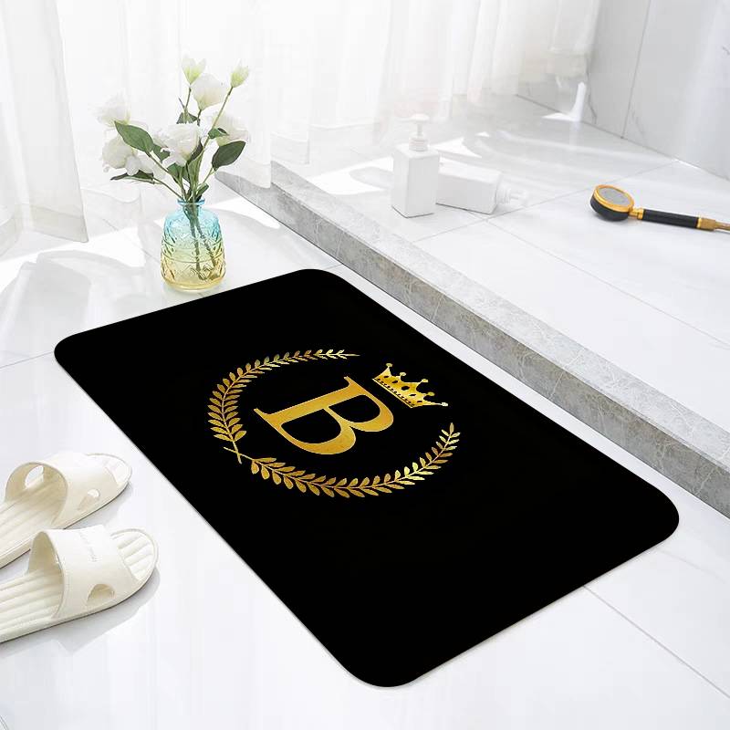 Black Golden Crown Letter Floor Mats Home Laundry Rug Carpet For Living Room Decor Lounge Area Anti-slip Entrance Doormat