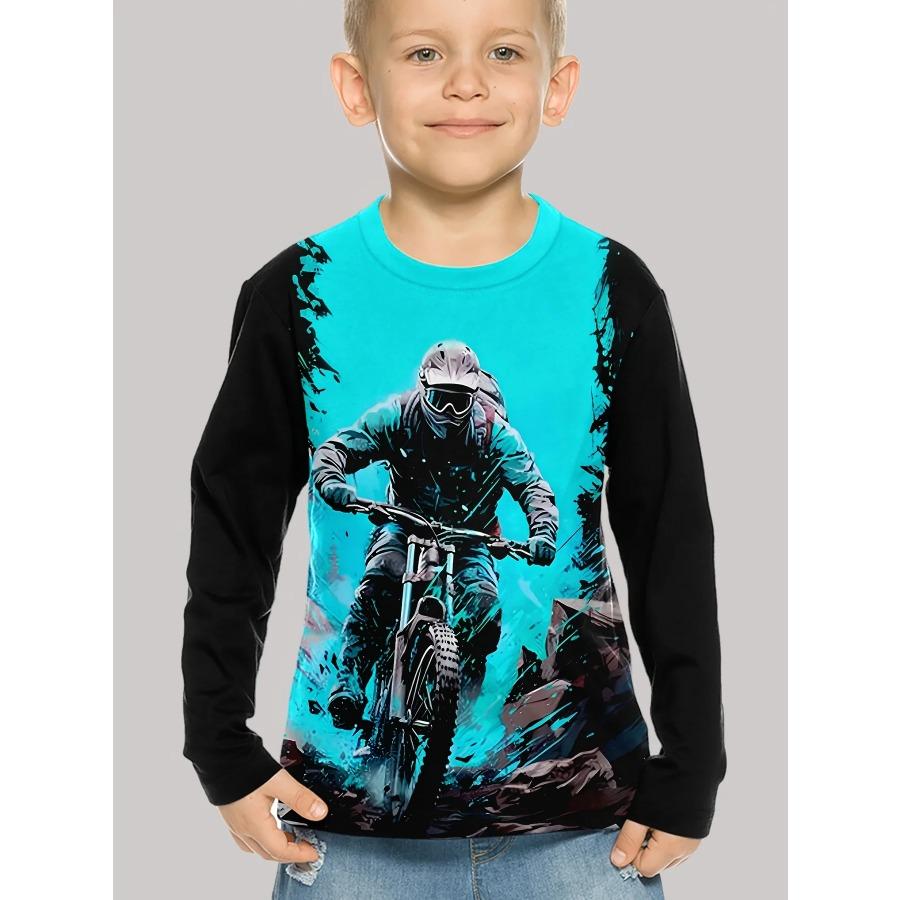 2025 Kids Clothes Boys Tshirt Long Sleeve 3D Dirt Bike Print Kids Clothes Casual Children Clothes Girl Pullover Top Boys Clothes