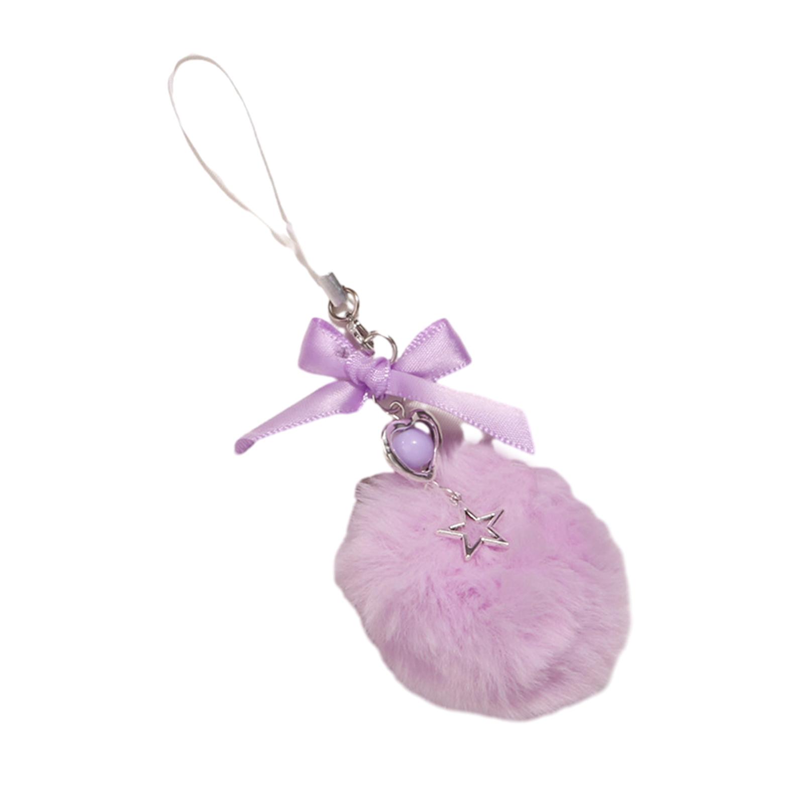 

Colorful Ribbon Bowknot Keychain Charm Fun and Playful Furry Ball Pendant Keyrings Accessory Bags Hangings Decoration фиолетовый