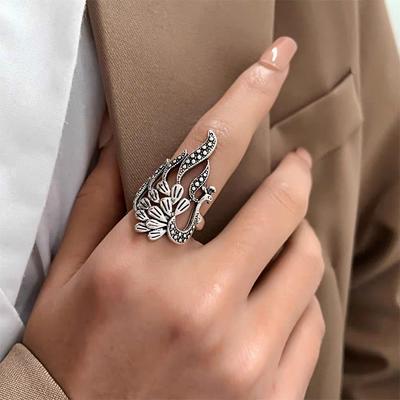Old Peacock Open Screen Ring Opening Adjustable Index Finger Ring