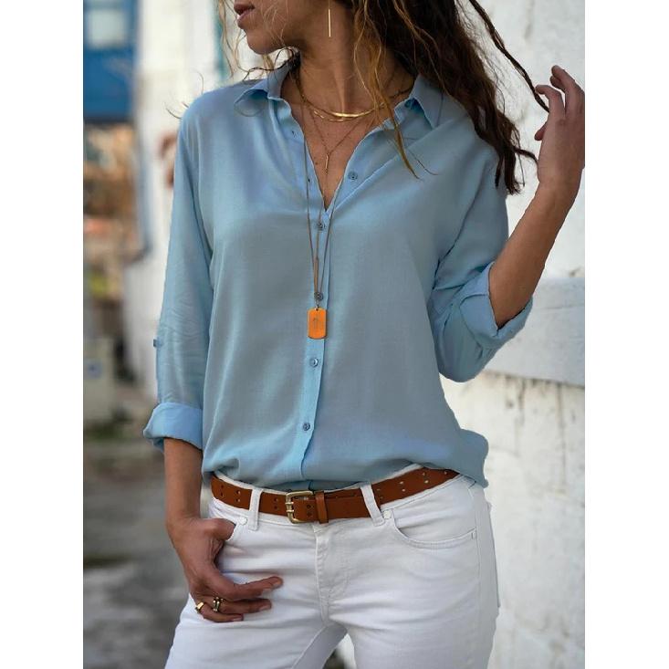Damen Elegante Einfarbige Chiffonbluse Frühling Sommer Lässig Langarm V-Ausschnitt Locker geschnittenes Hemd Büro Dame Tuniken Übergroße Oberteile 2026