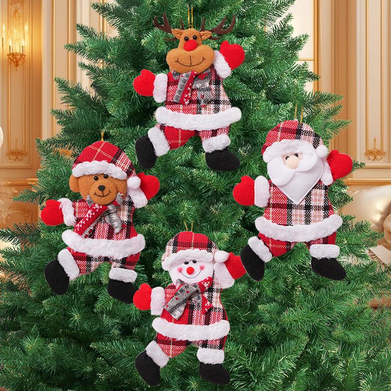 4pcs Cute Cartoon Christmas Plush Hanging Ornaments Smiling Santa Snowman Christmas Tree Decorations Festive Party Home Decor