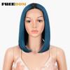 FREEDOM Synthetic Lace Wigs Straight Short Bob Ombre Blonde Blue Lace Wig Middle Part Lace Wigs For Black Women Cosplay Wigs