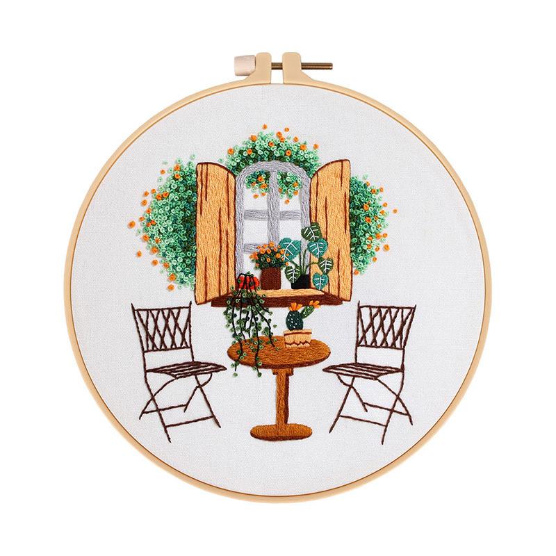 1Pc Quiet Time Home Living Green Plant Coffee Table DIY Embroidery Needlework Bamboo Embroidery Frame English Kit