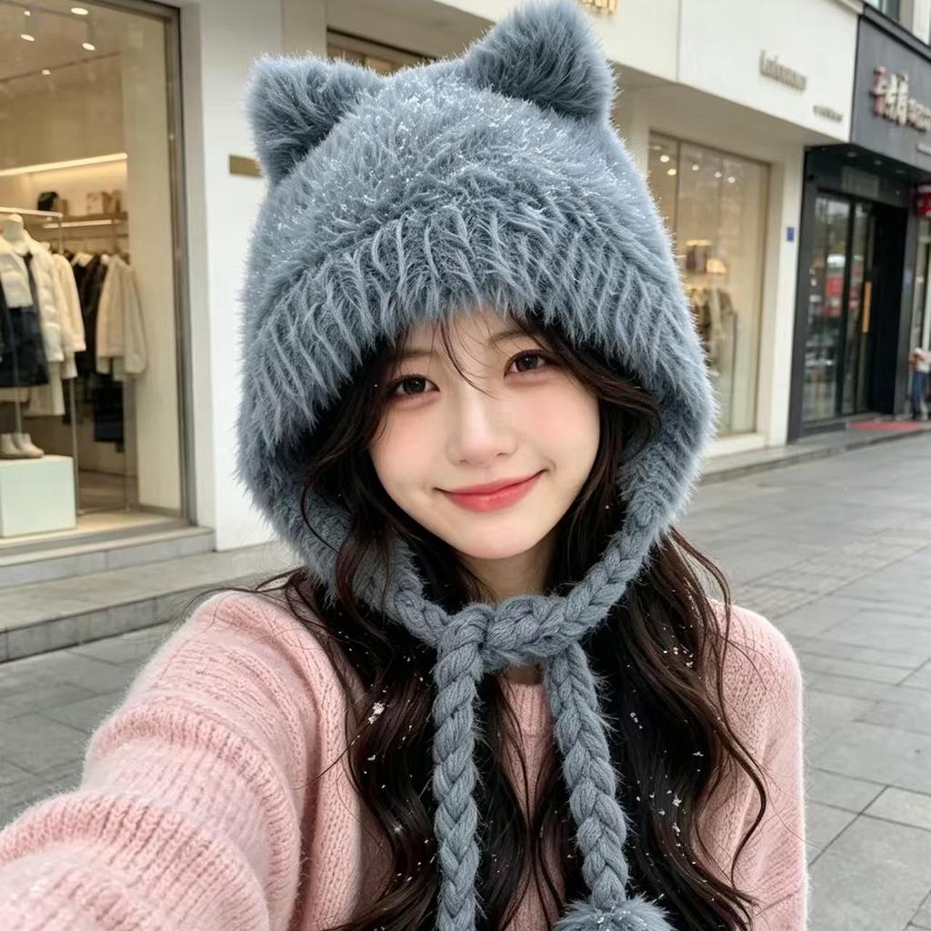 Cute Bear Plush Hat Women's Winter Thickened Warm Face Small Ear Hat Sweet Versatile Cold-proof Lei Feng Hat