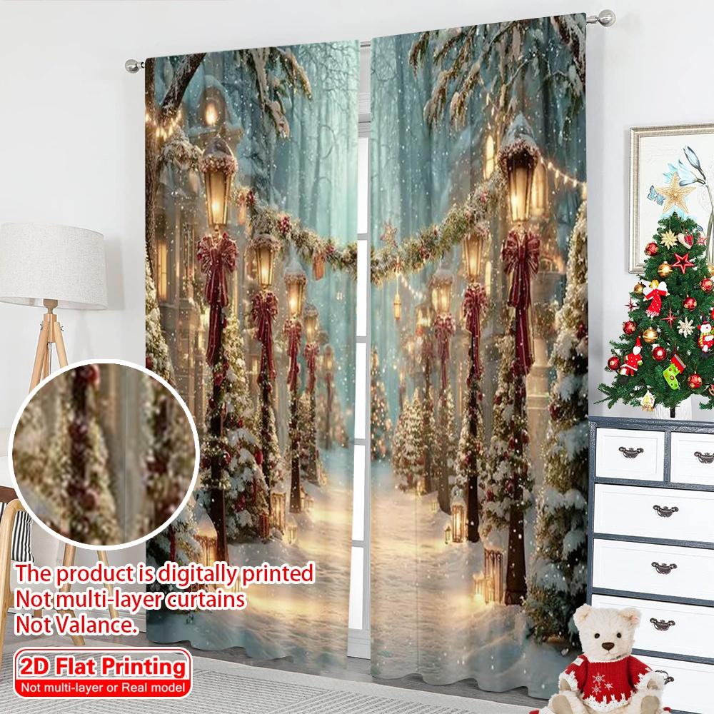 2pcs 2D flat printing Christmas Drapes Winter Fairy Christmas 100% Polyester Without Electricity Family Party Decoration Perfect