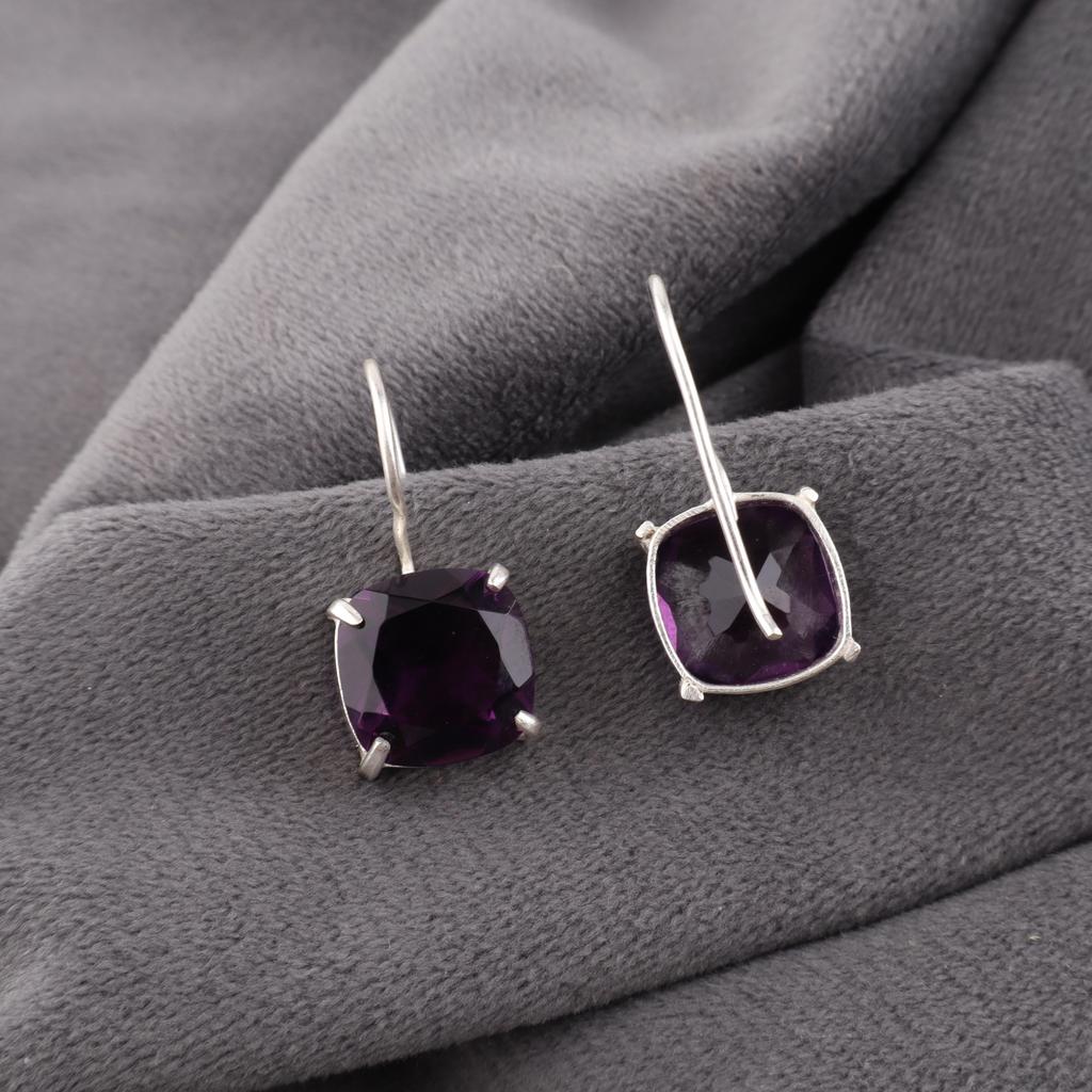 Amethyst Gemstone Silver Earrings, 925 Solid Sterling Silver Earrings For Gift, Handmade Beautiful Silver Earrings For Wedding Gift