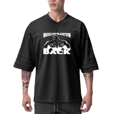 Koszulka z nadrukiem Do The Work Mesh V-neck Oversize męska luźna opadająca na ramiona Kulturystyka Fitness Lato Siłownia Sporty T-shirt z nadrukiem na pół rękawa