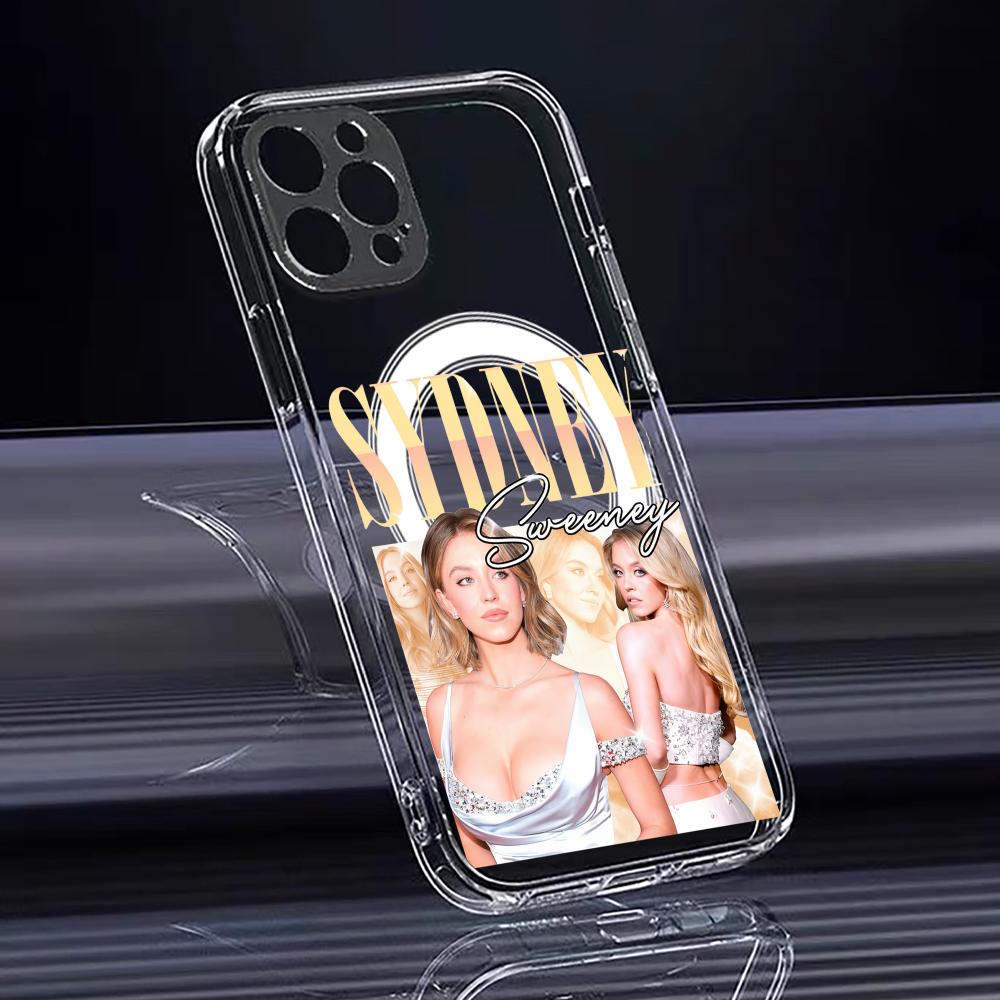Fashion S-Sydney Sweeney Phone Case For iPhone 17 16 15 14 13 12 Pro Max Plus With Magnetic Crystal Clear Case Wireless Charge