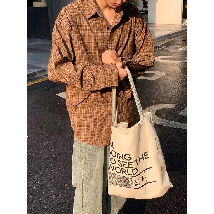 Japanese-Style Retro Large Pocket Plaid Long-Sleeved Shirt Men and Women Vintage Multi-Pocket Couple Contrast Color Shirt Coat