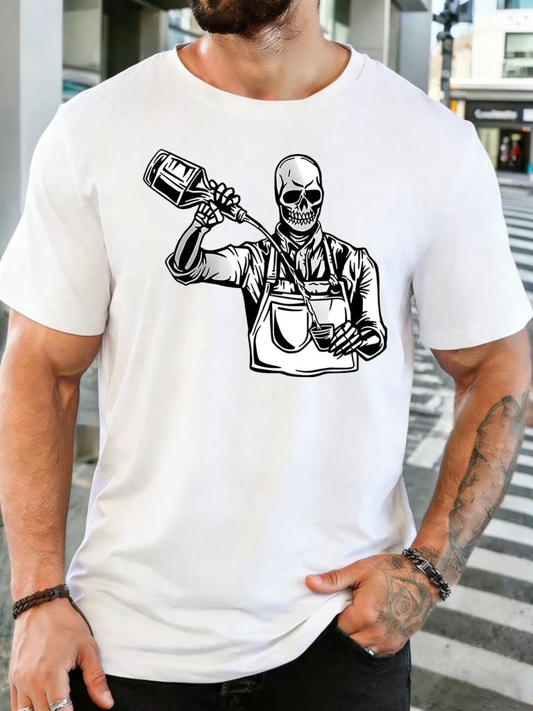 Vintage Skull Barista Pour Coffee Graphic Unisexs Soft Cotton Short Sleeve Tshirt Loose Cafe Worker Casual Daily Streetwear Tee