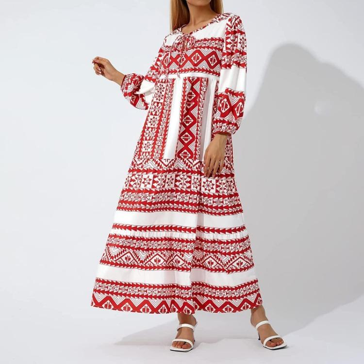 Summer Beach Dress Floral Print Bohemian Long Dress Loose V Neck Fashion Women