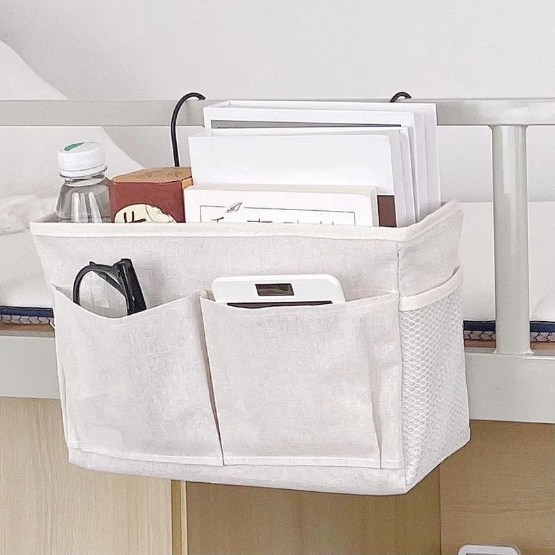 Bedhead Hanging Basket Cotton and Linen Fabric Bedside Sofa Hanging Storage Bag Bedside Shelf Dormitory and Apartment Storage