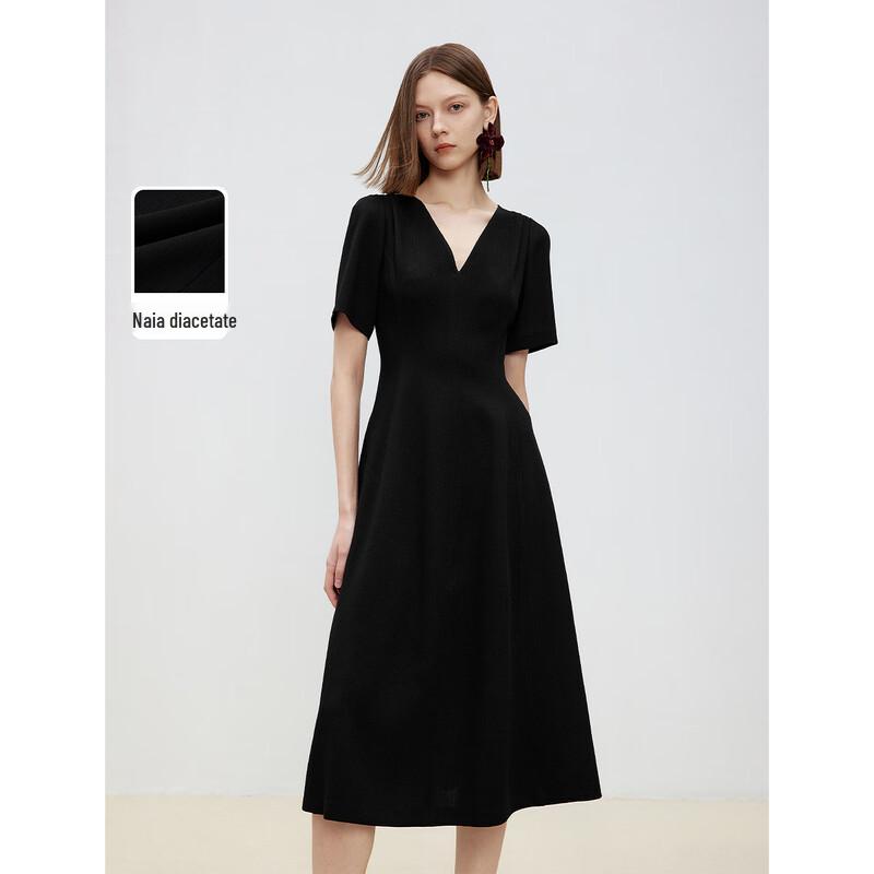 

LANGZI Элегантное черное ацетатное платье А-силуэта XL