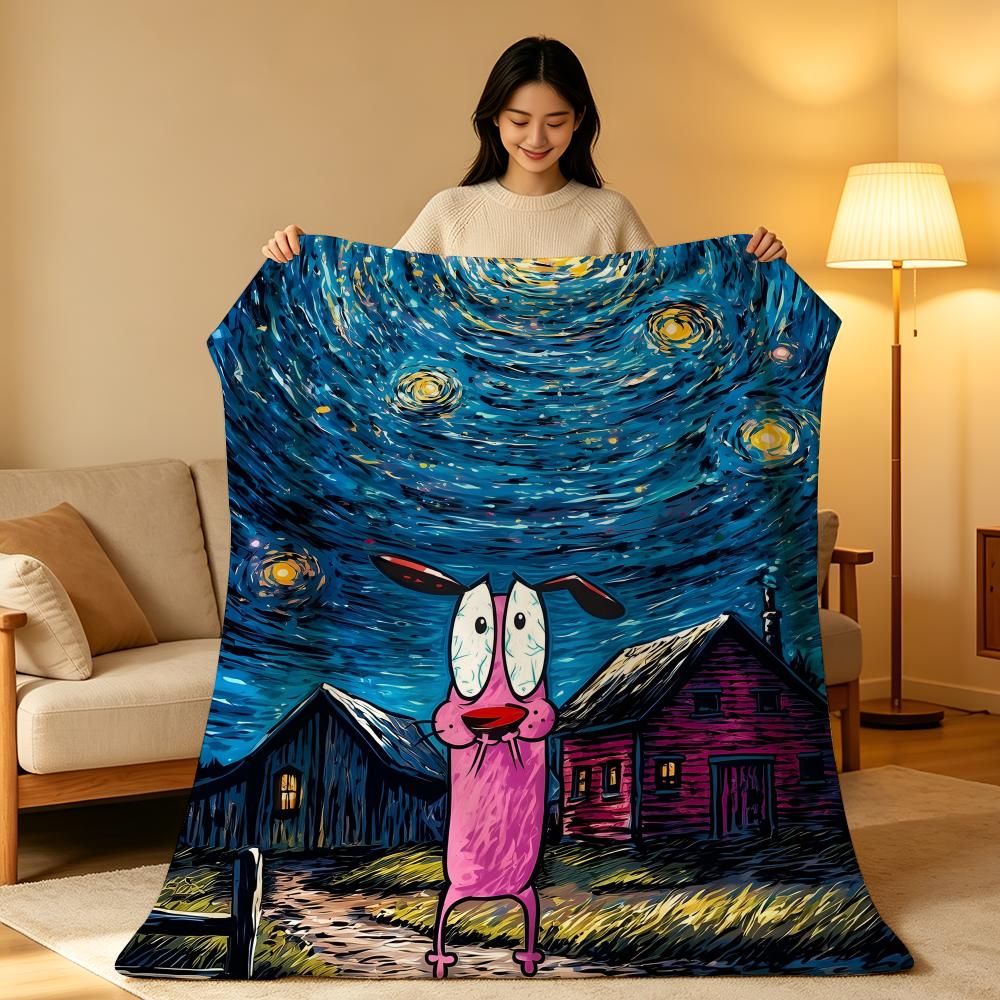 Cartoon C-Courage.t-the.C-Cowardly.D-Dog Throw High-Density Short Plush Blanket Soft Skin-Friendly for Sofa Nap Room