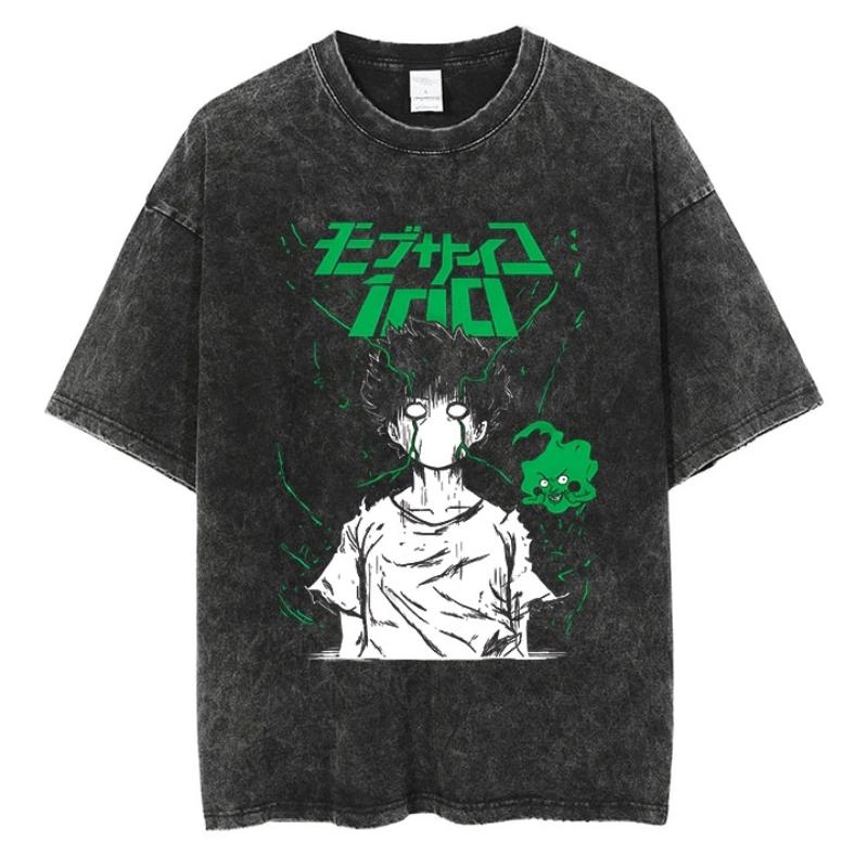 Tricou Spălat Mob Psycho 100 Anime Streetwear pentru Bărbați Grafică Harajuku Retro Modă Casual Tricou Vară Mânecă Scurtă