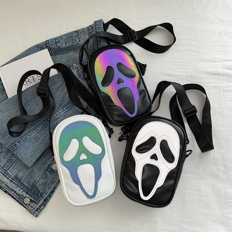 Simple Messenger Bag Niche Trend Funny Ghost Skull Messenger Shoulder Bag Personalized Soft Phone Small Satchel