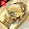 OLEVS 9910 Skeleton Flywheel Automatic Mechanical Wristwatch for Men Stainless Steel Waterproof Luminous Calendar Business Watch