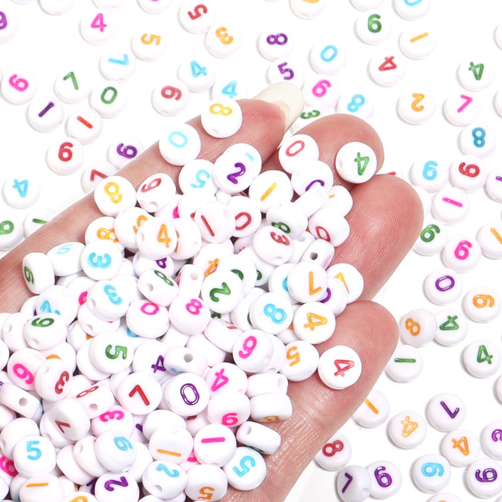 100pcs/Lot Color Acrylic Number Beads Round Flat Spacer Charm Bead for Jewelry Making DIY Bracelet Necklace Accessories