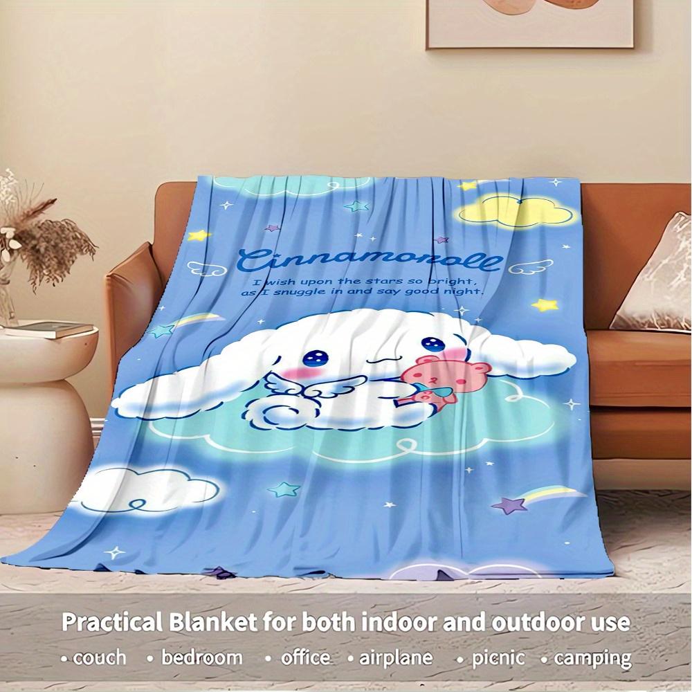 1pc Cinnamoroll, Cute, NightDigital Print Flannel Throw Blanket, Super Soft Plush Fleece Bedspread, Multipurpose All-Season Hypoallergenic C