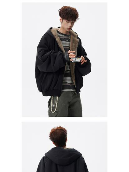 Herren American Style Kapuzen Adler Plüsch Baumwolljacke - Winter Retro Trend, Dick Warm & Lockerer Schnitt