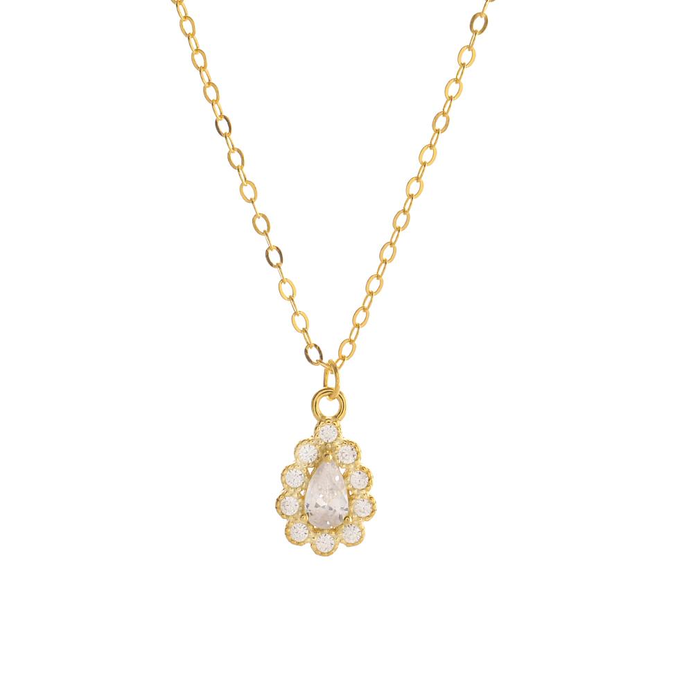 Plata de Ley 925 Versión Coreana Simple Colgante de Gota de Cristal Pavé Cadena para Clavícula Collar para Mujer Chapado en Oro de 14k Joyería Regalo