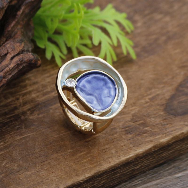New enamel color hollow geometric ring elastic ring women's simple versatile irregular lotus leaf ring