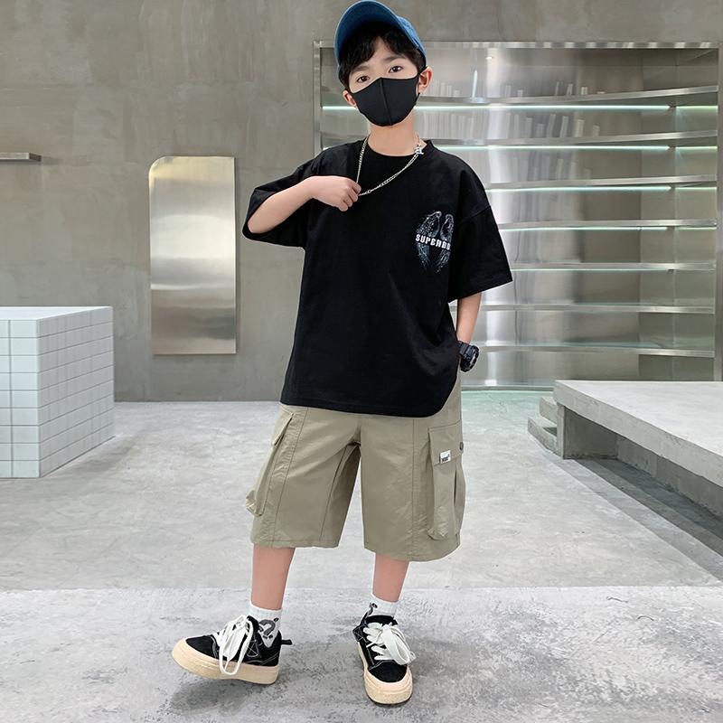Boys' Summer Short sleeved T-shirt Set 2026 New Summer Mid to Large sized Children's Boys' Summer Style Trendy Brand Wings