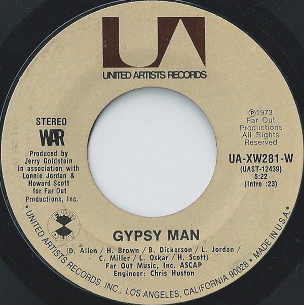 7inch Record WAR - Gypsy Man UAXW281W United Artists  1973 US Soul/Funk Used