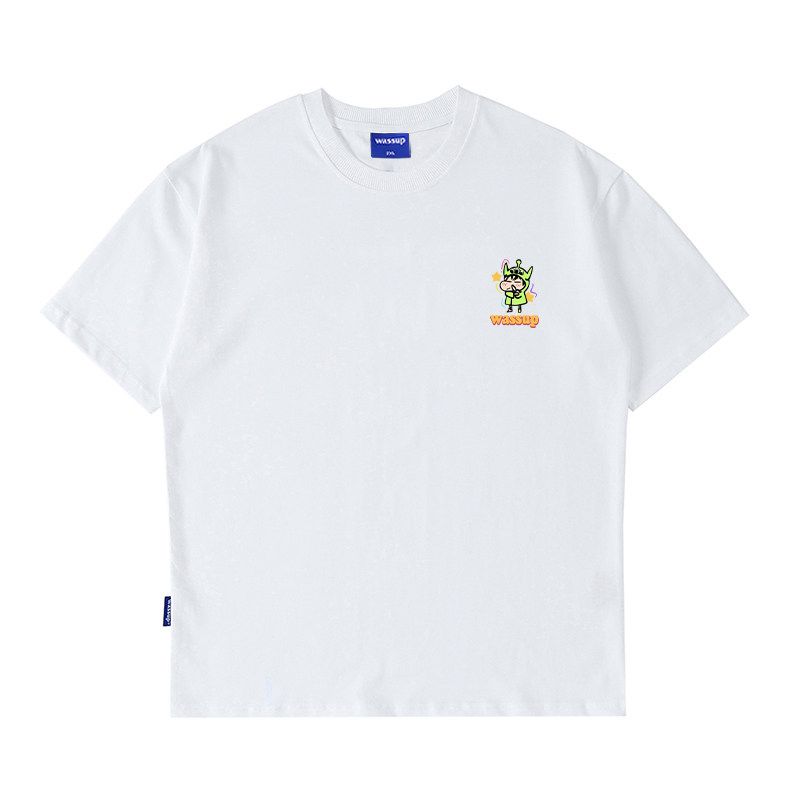 Wassup Cartoon Xiaoxin Round Neck T-Shirt for Men and Women, Summer Heavyweight National Trend Couple Tee Short-Sleeved Casual Top