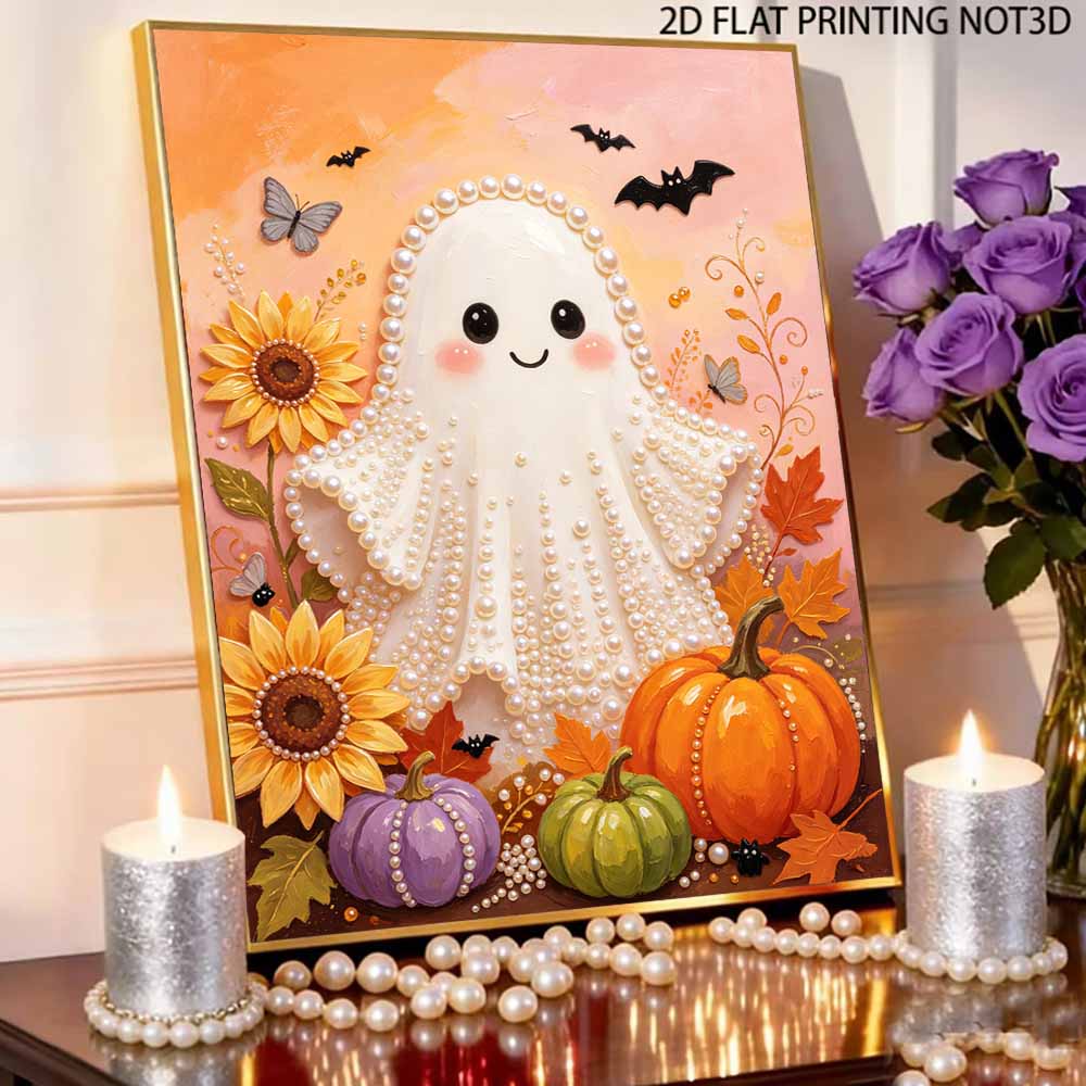 DIY Frameless Pearl Painting Kit Cute Ghost Sunflower Pumpkin Pattern 3D Shiny Bead Art Canvas Relaxing Creative Craft Home Decor Gift