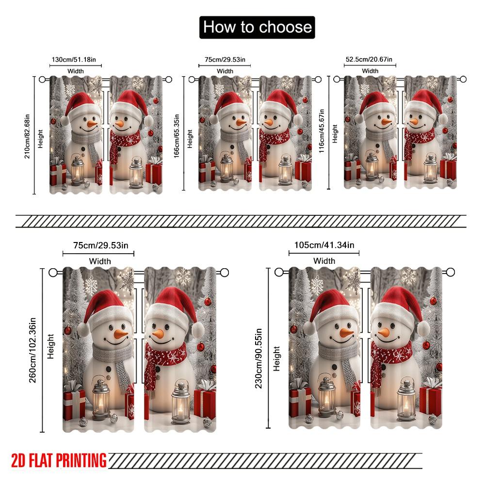 2pcs,2D plane printing Curtain Popular Cute Snowmen Christmas Gifts_d (2) Versatile Fabric (without rod) Holiday Ldeal for