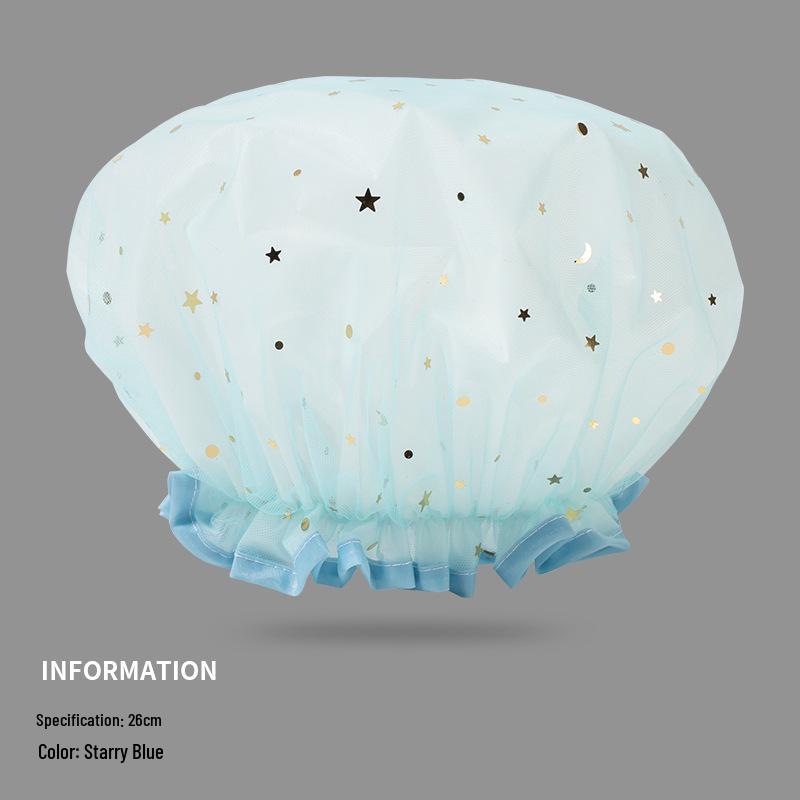 Extra Thick Starry Sky Shower Cap - Waterproof, Oil & Smoke Proof for Kids & Adults