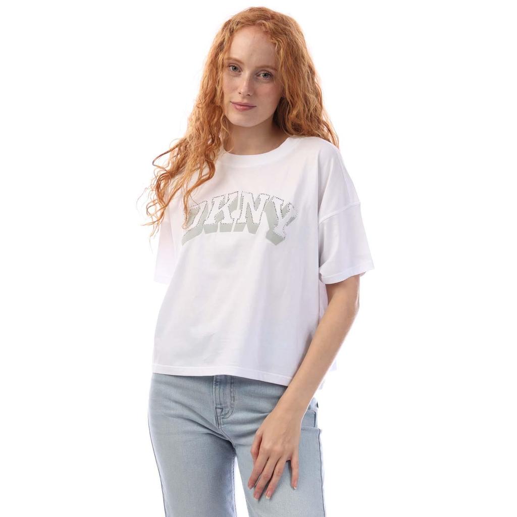 DKNY Womens/Ladies Flaked Rhinestone Logo T-Shirt